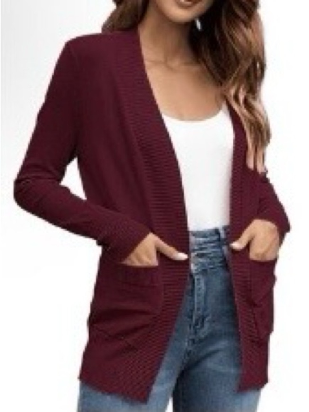 Ambiance Women’s Open Front Knit Maroon Burgundy Cardigan